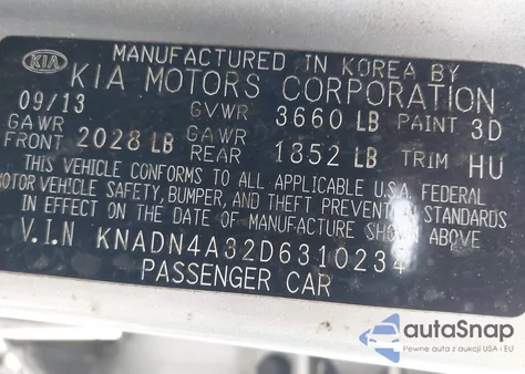 2013 Kia Rio Ex from USA, damaged, VIN KNADN4A32D6310234